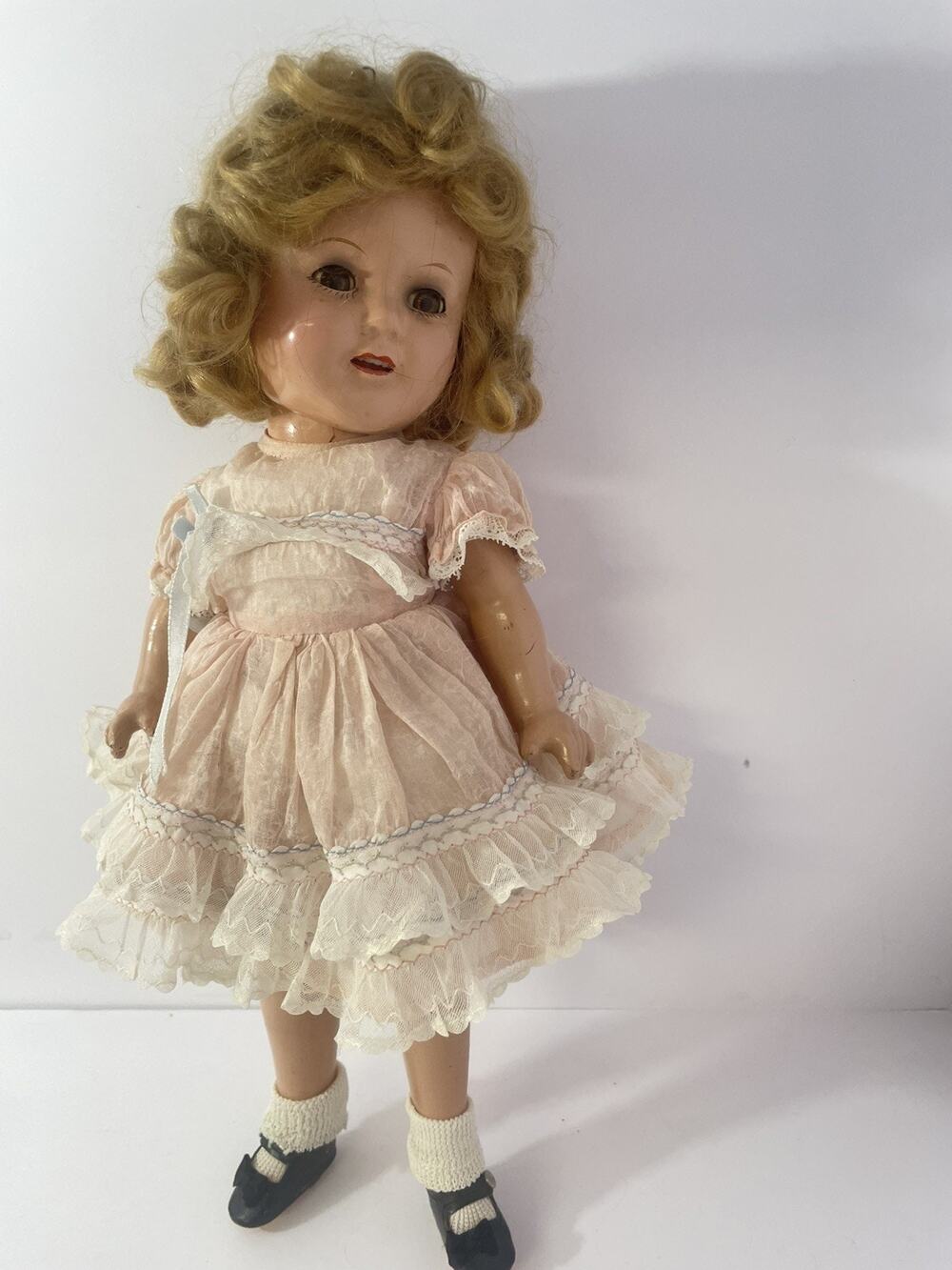 13" Vintage Shirley Temple Doll – Sleep Eyes, Original Dress, Ideal Composion